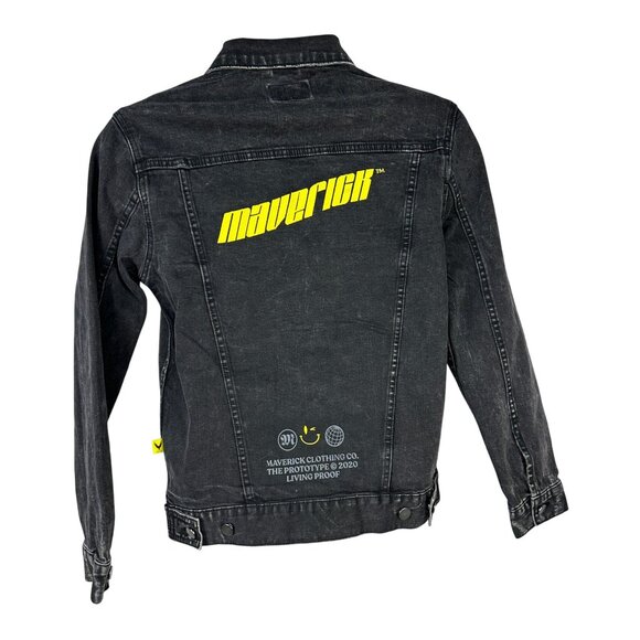 Maverick Clothing Co. Black Denim Jacket With Yellow Graphic Accents Small - Picture 3 of 7